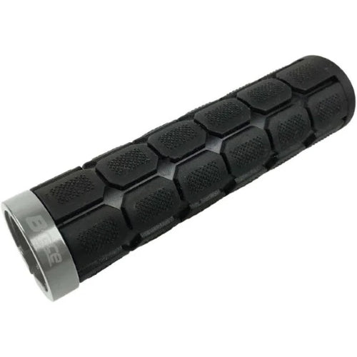 Manopole B-Race in gomma nere con collarino in alluminio grigio