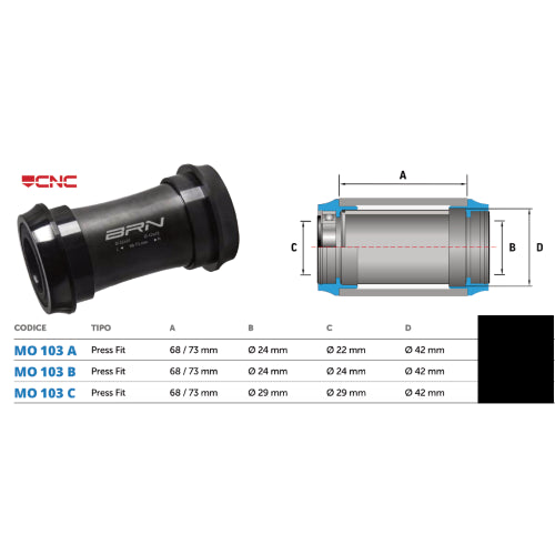 Movimento centrale alluminio BRN Press Fit CNC 68/72mm 29x20 42mm su cuscinetti